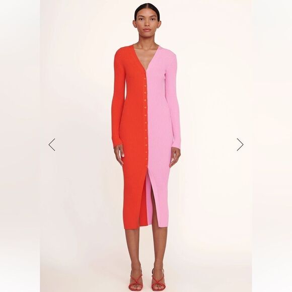 NWT STAUD Shoko Sweater Dress Cardigan Colorblock Pink Orange XS - Picture 1 of 12